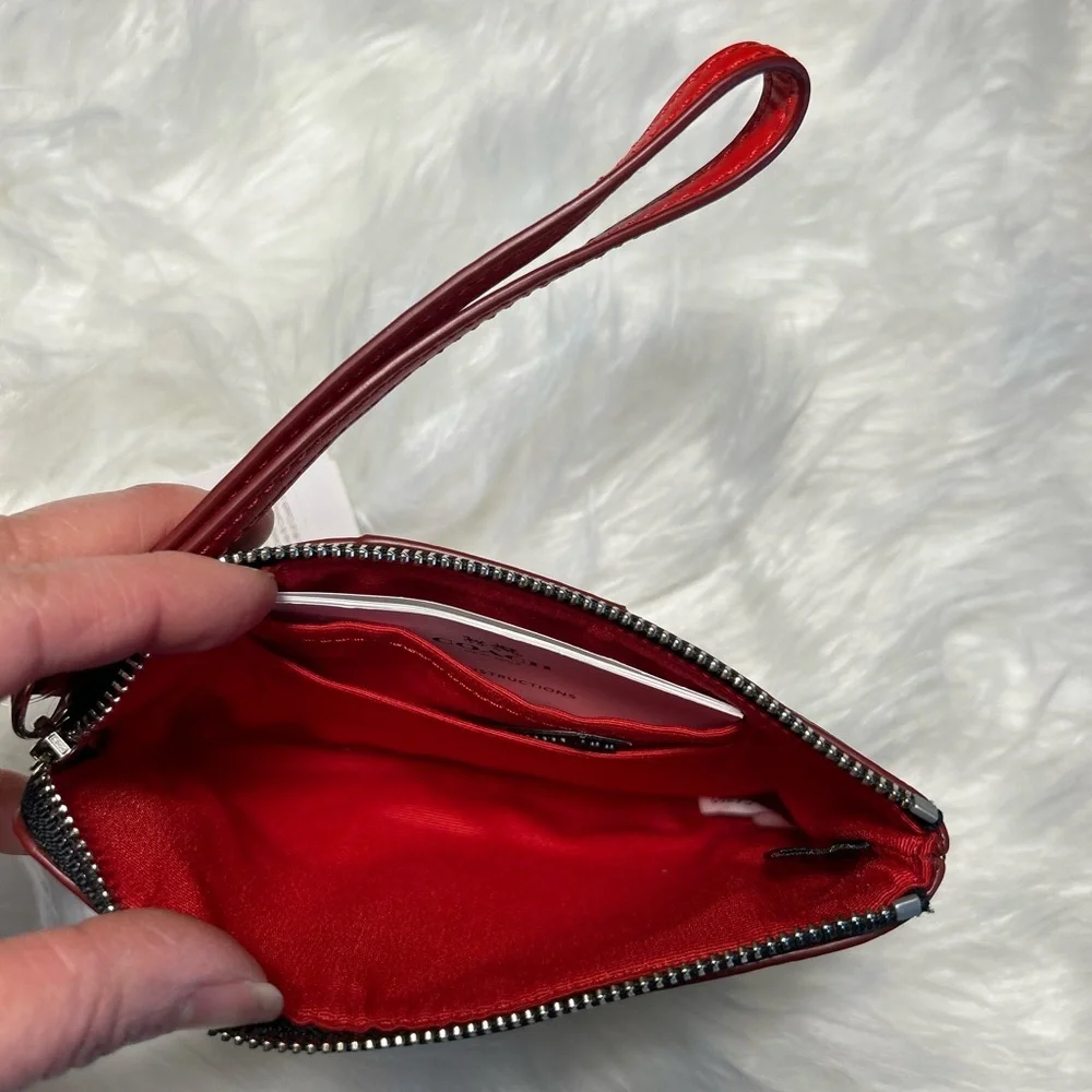 Coach Signature brown & red stripe Zip Wristlet New With Tags.  C - Picture 7 of 13